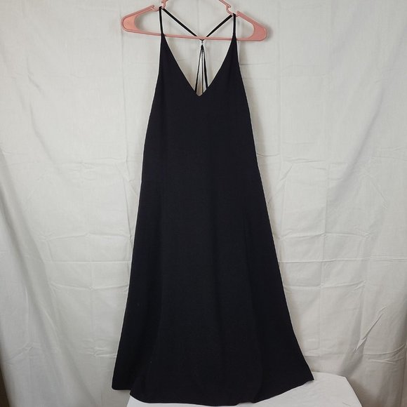TopShop Women's Size 2 Halter Vneck Plunge Midi Dress Black Strappy Back - Picture 1 of 9